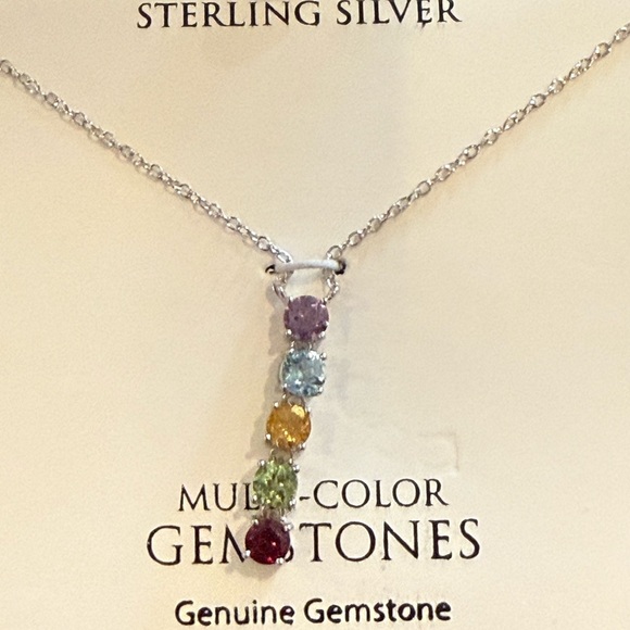 Multi-Gemstone Linear Pendant Necklace-
Sterling Silver-R.H. Macy & Co Brand New - Picture 2 of 14